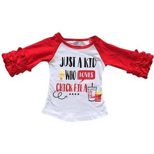 Little Girl Kids Toddler 3/4 Ruffle Sleeve Chick Fil A T-Shirt Top Shirt Blouse